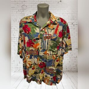 Vintage 90s Men SZ XXL Natural Issue Miami Tropical Cocktail Camp Hawiian Shirt